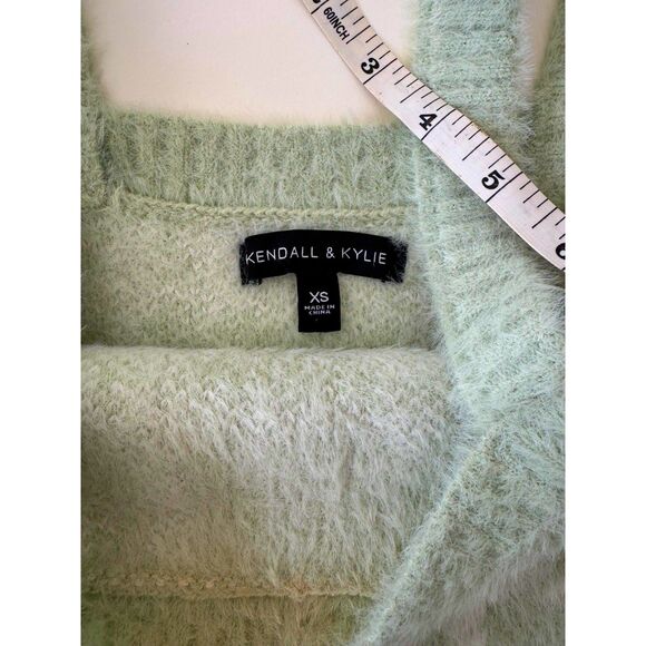 KENDALL & KYLIE Jrs XS Soft Lime Green & White Graphic Plaid Sweater Bandeau EUC - Picture 3 of 3
